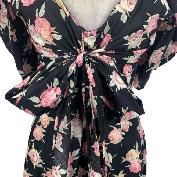 Eileen West Floral Midi Dress Puff Sleeve Bow Sweetheart Neck Cottage Prairie 10 - Picture 2 of 14